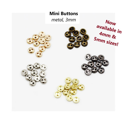 10pcs - 3,4,5mm, button, mini, metal, silver, gold, gunmetal, bronze, rose gold, craft, doll, clothing, embellishments, sewing