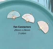 Load image into Gallery viewer, 4pcs - 24x20mm, connector, enamel, alloy, lead and cadmium free, fan, blue, peach, white,charm, dangle, pendant, earring, component, jewelry