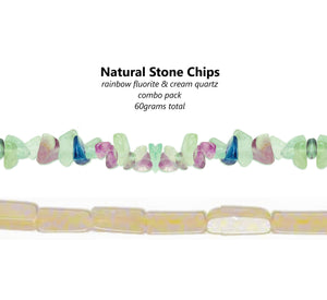 60grams - combo pack, beads, stone chips, rainbow fluorite, cream quartz, earring, necklace, loose, DIY, jewelry making