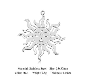 1pc - 37x35mm, 316 stainless steel, sunburst, face, steel, gold, sun rays, pendant, earring, component, jewelry