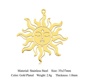 1pc - 37x35mm, 316 stainless steel, sunburst, face, steel, gold, sun rays, pendant, earring, component, jewelry
