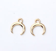 Load image into Gallery viewer, 10pcs - 9x8mm, alloy, crescent moon, steel, gold, charm, pendant, earring, component, jewelry