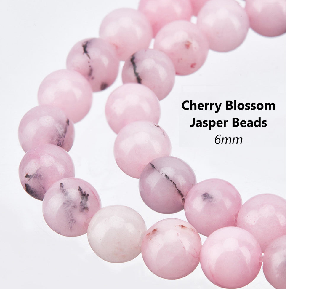 50pcs - 6mm, jasper, cherry blossom, pink, beads, stone, natural, earring, necklace, finding, jewelry making, DIY, craft
