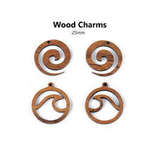 Load image into Gallery viewer, 4pcs - charm, pendant, wood, circle, spiral, wave, round, finding, component, jewelry, DIY
