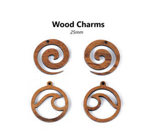 4pcs - charm, pendant, wood, circle, spiral, wave, round, finding, component, jewelry, DIY