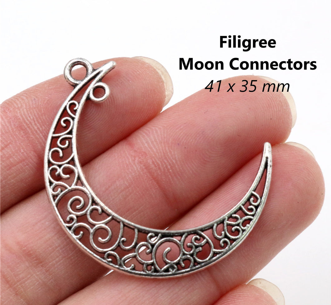 10pcs - 41x35mm, connector, filigree, quarter moon, connector, charm, earring, necklace, jewelry making, craft, hollow