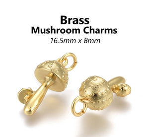 4pcs - 17x8mm, mushroom, brass, charm, pendant, craft, jewelry making, finding, diy