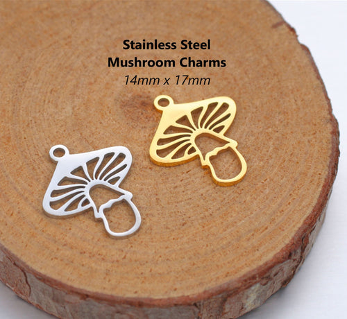 4pcs - 17x14mm, stainless steel, mushroom, laser cut, pendant, charm, earring, necklace, finding, jewelry making, DIY, craft