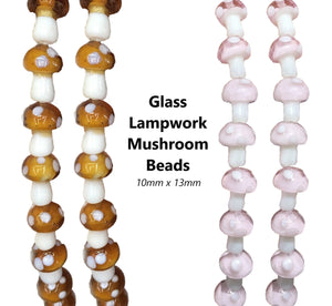 10pcs - 10x13mm, glass, lampwork, mushroom, bead, pendant, charm, earring, necklace, finding, jewelry making, DIY, craft
