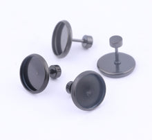 Load image into Gallery viewer, 10pcs - 10, 12mm, earring blank, stainless steel, cabochon, screw on back, earring, loop, connector