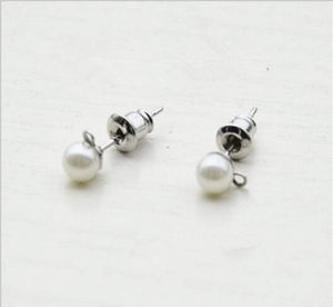 10pcs - 5mm, imitation pearl, stainless steel pin, earring ball post, loop, connector, component, jewelry, DIY