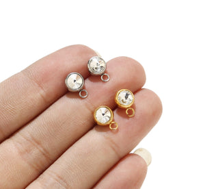4pcs - 7mm, stainless steel, crystal, posts, open loop, zirconia, round, circle, earring, charm, jewelry making, findings