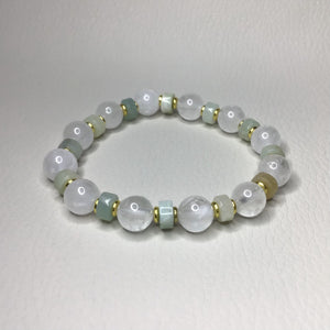 Bracelets | Natural Stone | Clear Quartz | Flower Amazonite Heishi | blue | green | seafoam | clear | gold brass spacer beads | handmade