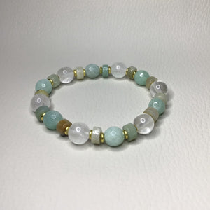 Bracelets | Natural Stone | Burmese Jade | Flower Amazonite Heishi | blue | green | seafoam | orange | gold | handmade | Stretch Bracelets