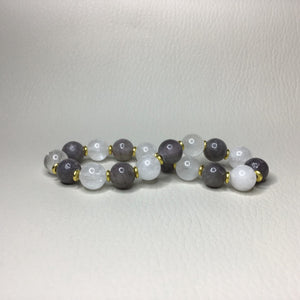 Bracelets | Natural Stone | Gray Mashan Jade Beaded Bracelet | quartz beads | gold brass spacer beads | handmade | Beaded Bracelet