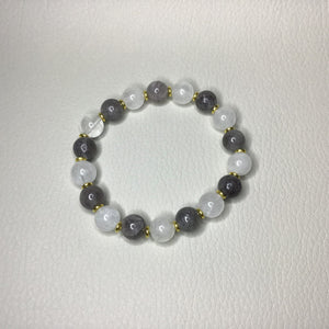 Bracelets | Natural Stone | Gray Mashan Jade Beaded Bracelet | quartz beads | gold brass spacer beads | handmade | Beaded Bracelet