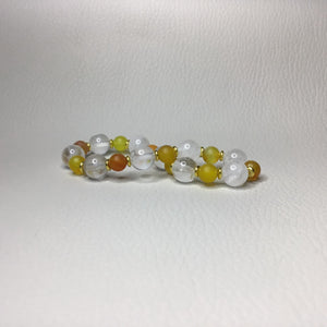 Bracelets | Natural Stone | Striped Agate and Quartz | Beaded Bracelets | yellow | orange | clear | gold | handmade | Stretch Bracelets