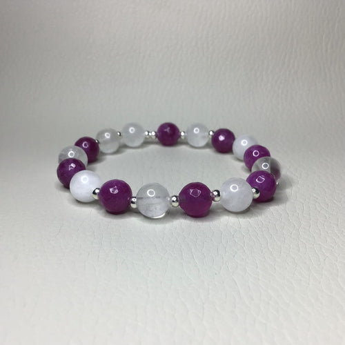 Bracelets | Natural Stone | Strawberry | Clear Quartz | purple | pink | faceted | sterling silver spacer beads | handmade | Beaded Bracelets