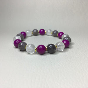 Bracelets | Natural Stone | Purple Sugilite | Clear Quartz | Grey Mashan Jade | purple | grey | gold | handmade | Beaded Bracelets