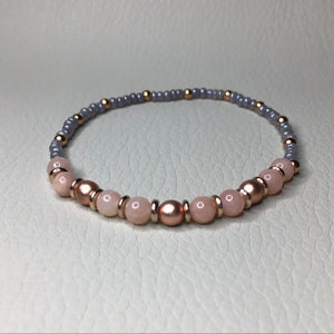Bracelets | Natural Stone | Pink Jade, Rose Gold and Gray Beaded Bracelet | Handmade | Beaded Bracelets