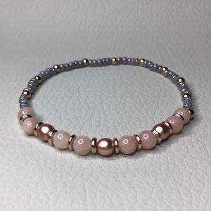 Bracelets | Natural Stone | Pink Jade, Rose Gold and Gray Beaded Bracelet | Handmade | Beaded Bracelets