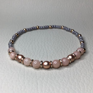 Bracelets | Natural Stone | Pink Jade, Rose Gold and Gray Beaded Bracelet | pink | gray | grey | rose gold | Handmade | Beaded Bracelets