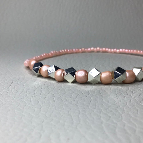 Bracelets | Metal | Rose Gold, Bright Silver and Blush Beaded Bracelet | Brass | Seed Bead | Handmade | Beaded Bracelets