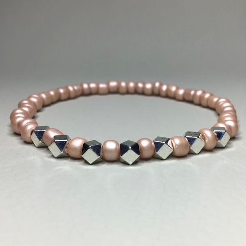 Bracelets | Metal | Rose Gold and Bright Silver Beaded Bracelet | Brass | Seed Bead | Blush | Handmade | Beaded Bracelets