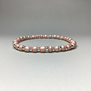 Bracelets | By Color | Rose Gold and Sterling Silver Beaded Bracelet | Glass Seed Bead | Blush | Handmade | Beaded Bracelets