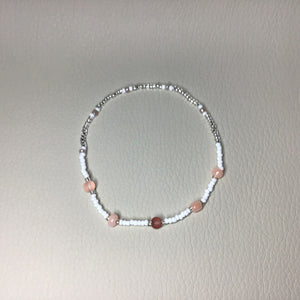 Bracelets | By Color | Blush, Tangerine, Silver and White Beaded Bracelet | glass seed bead | translucent | Handmade | Beaded Bracelets