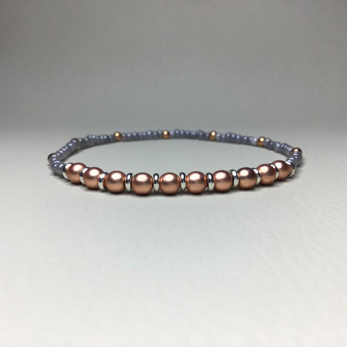 Bracelets | Metal | Rose Gold, Silver and Gray Beaded Bracelet | pink | gray | grey | rose gold | Handmade | Beaded Bracelets