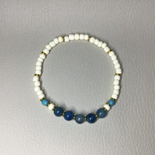 Load image into Gallery viewer, Bracelets | Natural Stone | Blue Dragon Vein Agate | Cream Glass | Beaded Bracelet | Handmade | Stretch Bracelets