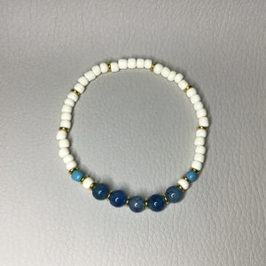 Bracelets | Natural Stone | Blue Dragon Vein Agate | Cream Glass | Beaded Bracelet | Handmade | Stretch Bracelets