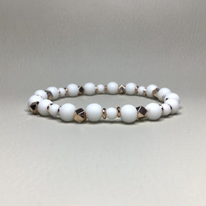 Bracelets | Natural Stone | Matte White Howlite | Rose Gold | Beaded Bracelet | Handmade | Stretch Bracelets