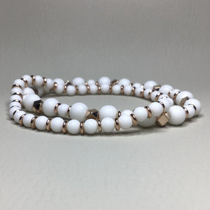 Bracelets | Natural Stone | Matte White Howlite | Rose Gold | Beaded Bracelet | Handmade | Stretch Bracelets