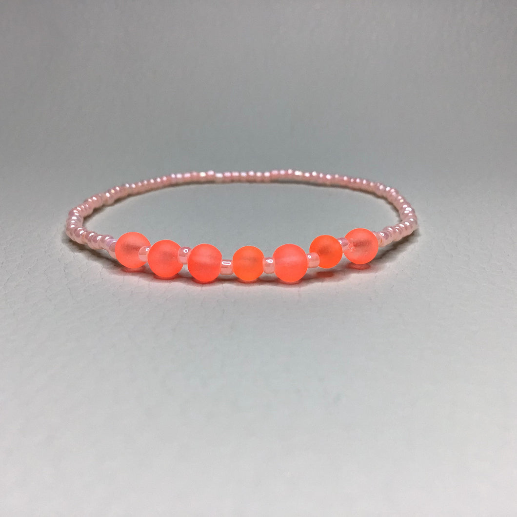 Bracelets | By Color | Orange and Peach Glass and Acrylic Beaded Bracelet | Handmade | Beaded Bracelets