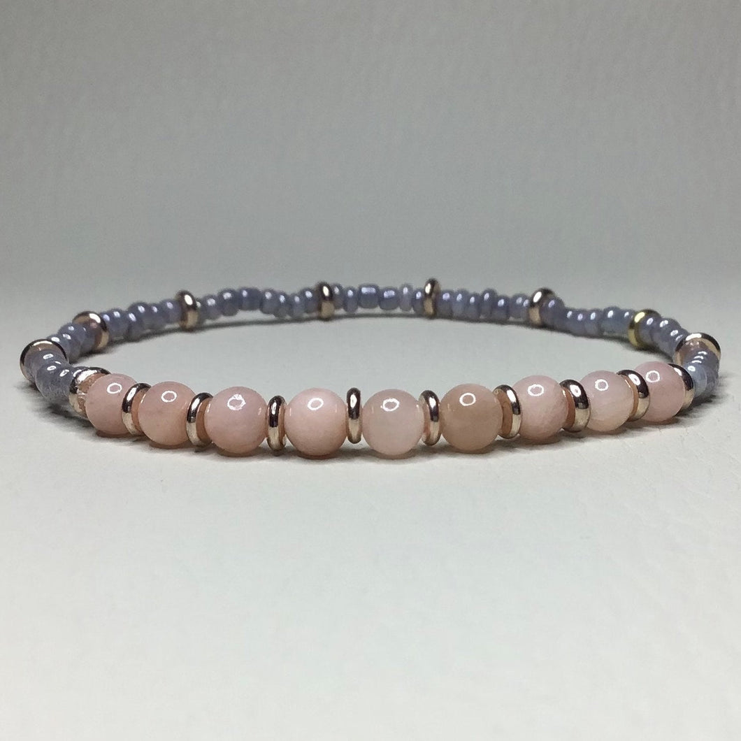 Bracelets | Natural Stone | Pink Jade, Rose Gold and Gray Beaded Bracelet, pink, gray, grey, rose gold