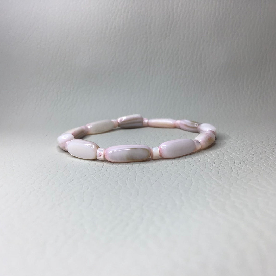 Bracelets | Natural Shell | Light Pink Natural Shell | Oval | Oblong | Handmade | Beaded Bracelets