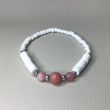 Load image into Gallery viewer, Bracelets | Natural Stone | Peachy Orange Stone Beads | White Clay Heishi Beaded Bracelet | Glass Seed Beads | Handmade | Beaded Bracelets