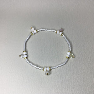 Bracelets | By Color | Glass Charms | Pearl White | Seed Beads | Gold | Stretch Bracelet | Charm Bracelet | Handmade | Beaded Bracelets