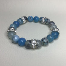 Load image into Gallery viewer, Bracelets | Natural Stone | Blue Dragons Vein Agate | Beaded | Natural Stone | Brass Rhinestone | Crystal | Handmade | Stretch Bracelets