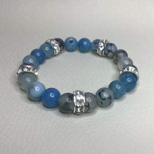 Bracelets | Natural Stone | Blue Dragons Vein Agate | Beaded | Natural Stone | Brass Rhinestone | Crystal | Handmade | Stretch Bracelets