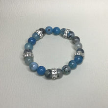 Load image into Gallery viewer, Bracelets | Natural Stone | Blue Dragons Vein Agate | Beaded | Natural Stone | Brass Rhinestone | Crystal | Handmade | Stretch Bracelets