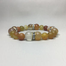 Load image into Gallery viewer, Bracelets | Natural Stone | Striped Agate | Beaded Bracelets | Matte Beads | Brass Rhinestone | Gold | Crystal | Handmade | Stretch Bracelet