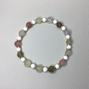 Bracelets | Natural Stone | Striped Agate | White Howlite | Beaded Bracelets | Peach | Gold | Orange | Handmade | Stretch Bracelets
