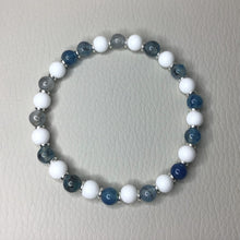 Load image into Gallery viewer, Bracelets | Natural Stone | Blue Dragons Vein Agate | White Howlite | Beaded Bracelets | Bright Silver | Handmade | Stretch Bracelets