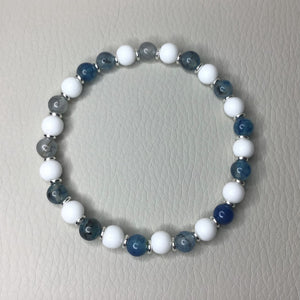 Bracelets | Natural Stone | Blue Dragons Vein Agate | White Howlite | Beaded Bracelets | Bright Silver | Handmade | Stretch Bracelets