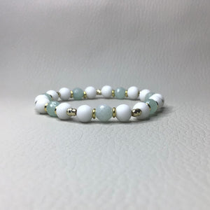 Bracelets | Natural Stone | Burmese Jade | White Howlite | Stretch Bracelet | blue | green | seafoam | gold | handmade | Beaded Bracelets