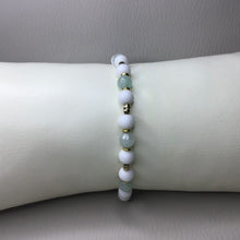 Load image into Gallery viewer, Bracelets | Natural Stone | Burmese Jade | White Howlite | Stretch Bracelet | blue | green | seafoam | gold | handmade | Beaded Bracelets