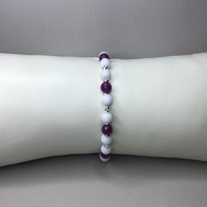 Bracelets | Natural Stone | Strawberry Quartz | White Howlite | Stretch | Pink | Purple | Sterling Silver | Handmade | Beaded Bracelet